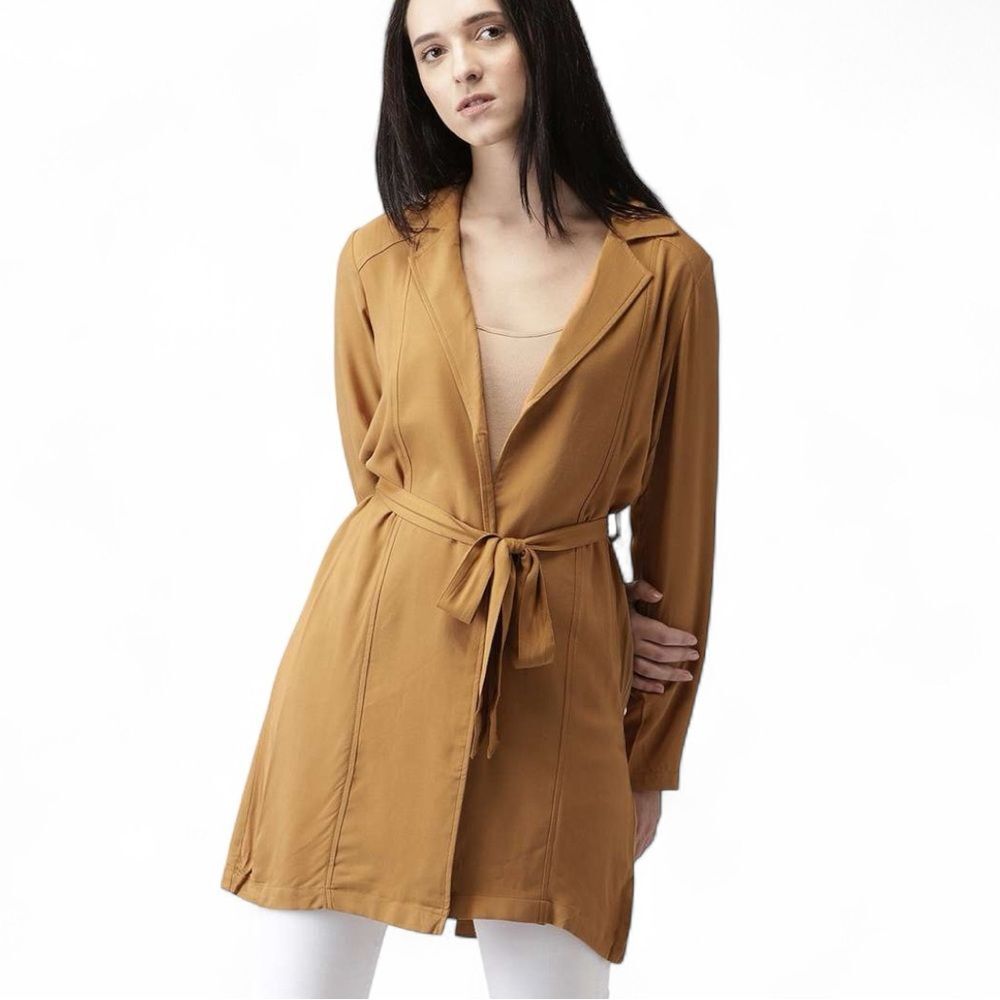 Forever 21 Mustard Yellow Longline Tie Waist Lightweight Blazer Jacket